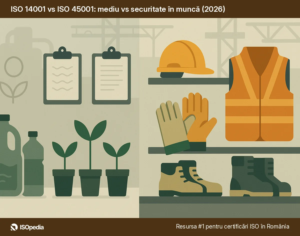 ISO 14001 vs ISO 45001: mediu vs securitate în muncă (2026)