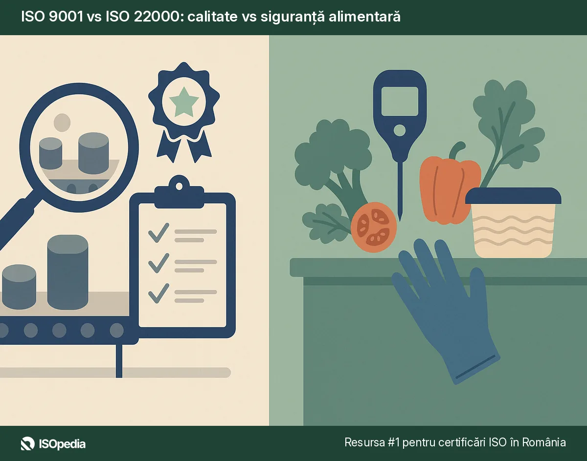 ISO 9001 vs ISO 22000: calitate vs siguranță alimentară